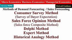 Delphi Method of Forecasting, Expert Opinion Method, Consumer Survey, Sales Force Opinion, Analogy