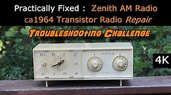 Zenith Troubleshooting Challenge - Transistor Clock Radio Mid 1960s Model B258W [4K]