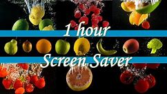 Silent Screensaver, 1 hour, Relaxing Backdrop of Fruit & Veg Falling Into Water
