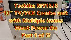 NO POWER Toshiba 13in TV-VCR Combo from 1999 MV13J3 repair part 1