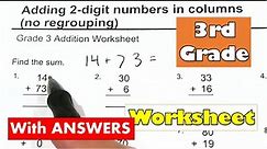 3rd Grade Math - Adding 2-digit Numbers No Carrying or Regrouping Worksheet With Answers