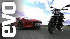 Jaguar F Type V6 S v Triumph Street Triple R | evo CAR v BIKE