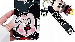 iFiLOVE for iPhone 14 Mickey Mouse Case with Charm Pendant Strap, Girls Boys Women Kids Cute Cartoon Character Wristband Bracelet Slim Soft Protective Case Cover for iPhone 14 (Black)