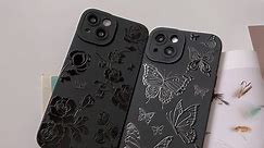 Finyosee Compatible with iPhone 13 6.1inch Case,Cute Butterfly Flower Floral Cool Black Solid Design,Soft Silicone Slim Thin Girly Phone Case Protective Shockproof Cover for Women Girls-Rose