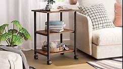 Printer Stand, 3-Tier Industrial Under Desk Printer Cart with Shelf, Mobile Heavy Duty Storage Rack on Wheels for Home, Office Rustic Brown and Black BF03PS01