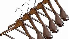 High-Grade Wide Shoulder Wooden Hangers 6 Pack, Non Slip Pants Bar, Smooth Finish Wood Suit Hanger Coat Hanger for Closet, Holds Upto 20lbs, 360° Swivel Hook, for Dress, Jacket, Heavy Clothes Hangers