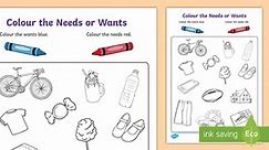 Color the Needs or Wants Worksheet
