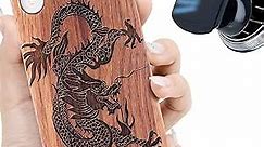 iProductsUS Dark Wood Phone Case Compatible with iPhone XR and Magnetic Mount, Engrave Dragon, Compatible Wireless Charging, Built-in Metal Plate, TPU Protective Cover (6.1 inch)