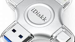 Mfi Certified iDiskk 128GB Photo Stick for iPhone USB Storage Phone Flash Drive USB-C iPad Pro Android Samsung for iPhone 15/14/14 PRO/13/13 PRO/12 pro/12 mini/11/XR/X, Photo Storage for PC,MacBook