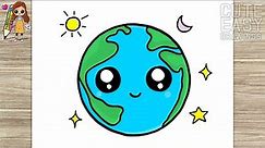 How to Draw Cute Earth | Happy Earth Day, Easy Drawing Step by Step