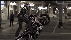 Stunt Motorcyclist in Downtown Chicago - Red Bull Night Tracks