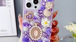 iPhone 14 Pro Rhinestone Case, Cute 3D Glitter Sparkle Bling Luxury Shiny Crystal Diamond Flower Rose Soft TPU Edge Girls Women for Apple iPhone 14 Pro 6.1'' 2022 (White)