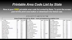 Printable Area Code List