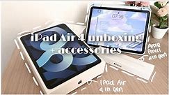 📦 iPad Air 4 2021 (sky blue) unboxing + accessories | Apple Pencil 2 + casing ✨