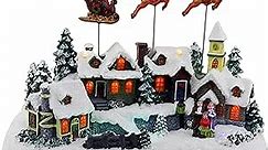 Animated Santa & Reindeer Sleigh Christmas Village - Pre-lit Musical Christmas Village - Perfect Addition to Your Christmas Indoor Decorations & Holiday Displays