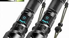 Foleto Rechargeable LED Flashlights High Lumens, 100000 Lumen Super Bright Flashlight, Powerful Tactical Handheld Flash Light, 5 Modes Zoomable Waterproof Flash Lights for Camping, Emergency