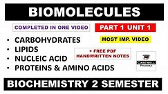 Biomolecules (complete) | Carbohydrates | Lipids | Part 1 Unit 1 | Biochemistry b pharm 2nd semester