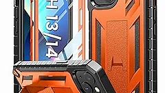 for iPhone 13 Case Protective Cover: iPhone 14 case Heavy Duty Military Grade Hard Protection Shock Proof Grip | Durable Dual-Layer Design iPhone 13-14 Phone Case with Built-in Kickstand Orange