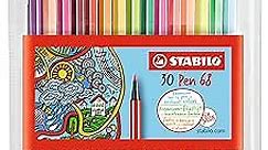 Premium Felt Tip Pen - STABILO Pen 68 - Wallet of 30 - Assorted colors incl 6 Neon