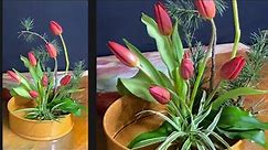 FLOWER ARRANGEMENT IDEAS 485. Red Tulips and spider plant