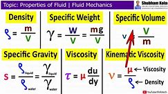 Fluid Properties: Density, Specific Weight, Specific Volume, Specific Gravity and Viscosity