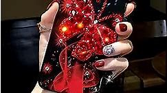 VAOXTY Compatible with iPhone 13 Pro Max Girly Case Bling Glitter 3D Diamond Rhinestone Case Cute for Women Girls Sparkle Shiny Luxury Crystal Butterfly with Plush Fuzzy Furry Ball Phone Case Red