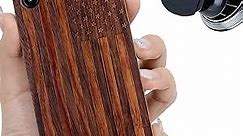 iProductsUS Dark Wood Phone Case Compatible with iPhone Xs MAX and Magnetic Mount, American Flag Engraved in USA, Compatible Wireless Charge, Built-in Metal Plate,TPU Shockproof Covers (6.5")