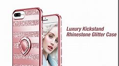 Maxdara Case for iPhone 8 iPhone 7 Glitter Case Shiny Bling Diamond Rhinestone Kickstand Ring Grip Holder Ultra Thin Pretty Girls Women Case Cover for iPhone 6 6s 7 8 4.7 inches (Rose-Glod)