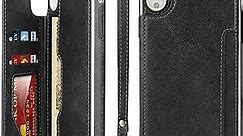 iCoverCase iPhone XR Wallet Case, iPhone XR Case with Card Slots Holder and Wrist Strap PU Leather Kickstand Double Magnetic Clasp Shockproof Cover Case for iPhone XR 6.1 Inch (Black)