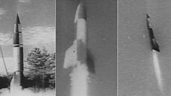 A V2 rocket is launched during a British field test 1945
