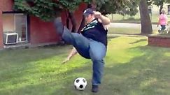 Man gloriously fails attempt to kick soccer ball