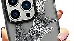 Translucent Matte Black and White Butterfly Case, Soft TPU iPhone 13 Pro Case Black and White Butterfly Print Graphic Design Hard PC Matte Phone Case 6.1 Inch