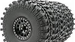 4pcs RC 2.2 Crawler Mud Terrain Tires Soft Tyres with Soft Foam Insert Height(OD): 145mm/5.7inch & Aluminum 2.2 Beadlock Wheels Hex 12mm Black Color