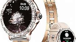 Smart Watches for Women (Answer/Make Call) with Diamonds, 1.3” HD Touch Screen Bluetooth Smartwatch for Android iOS Phones, Fitness Activity Trackers with Heart Rate/SpO2/BP/Sleep Monitor (Gold)