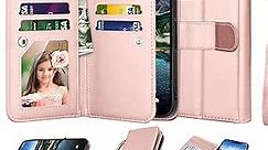 NJJEX Wallet Case for iPhone 15 Plus 6.7" 2023, for iPhone 15 Plus Case, [9 Card Slots] PU Leather ID Credit Holder Folio Flip [Detachable] Kickstand Magnetic Phone Cover & Lanyard [Rose Gold]