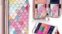 ZVE Wallet Case for Apple iPhone 6 Plus and iPhone 6s Plus, 5.5 inch, Zipper Wallet Case with Credit Card Holder Slot Handbag Purse Print Cover for Apple iphone 6 plus/ 6s Plus 5.5 inch - Mermaid Wall