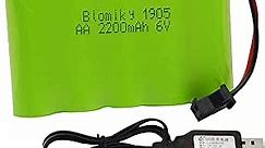 Blomiky 6V 2200mAh Ni-MH 5 AA Rechargeable Battery Pack with SM-2P Black 2 Pin Connector Plug and USB Charger Cable for RC Truck Cars Vehicles 6V NiMh
