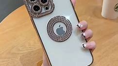 Changjia for iPhone 15 Clear Glitter Case, Cute Luxury Bling Sparkle Shiny Rhinestone Diamond Camera Protection Logo View Soft TPU Plating Bumper Women Girls Phone Case for iPhone 15 6.1 Inch (Gold)