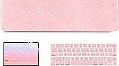 G JGOO Compatible with MacBook Air 13 inch Case 2022 2021 2020 2019 2018 Release M1 A2337 A2179 A1932 Touch ID, Glitter Pearl Laptop Hard Shell Case + Keyboard Cover + Screen Protector, Sparkly Pink