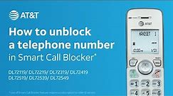 Unblock a telephone number in Smart Call Blocker on AT&T DL Series DECT 6.0 cordless telephone