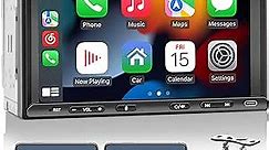 Double Din Car Stereo Radio Wireless CarPlay & Wireless Android Auto, 7in Touchscreen Car Audio Receiver with Bluetooth,Rearview Camera,AM/FM, GPS Navigation,Mirror Link,Subwoofer,USB/AUX/SWC
