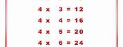 4X Multiplication Table