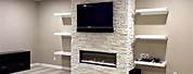DIY Stone Fireplace TV Wall