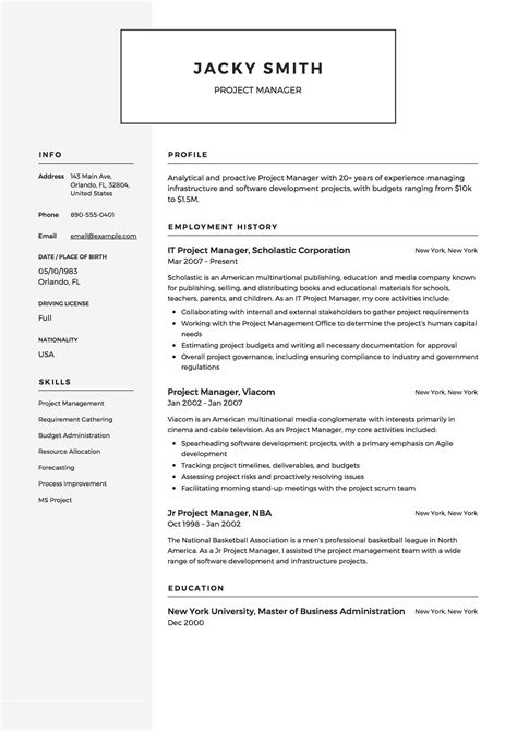 Download Project Manager Resume Profile Sample