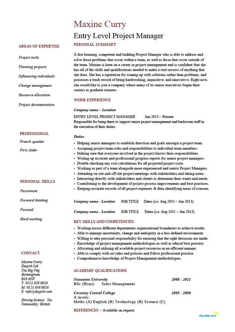 Download Project Manager Resume With No Experience