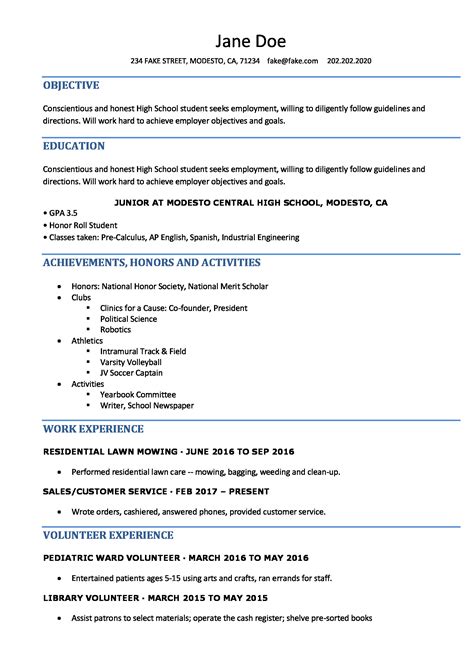 Download Resume Builder Free For High School Students