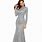 Silver Long Sleeve Evening Gown