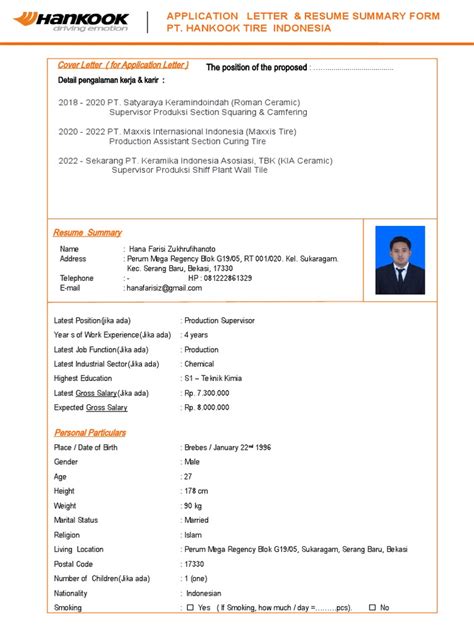 Application Letter Pt Hankook Tire Indonesia Download Application Letter Pt Hankook Tire Indonesia Cv Application Letter Hankook Tire Herman Gidion