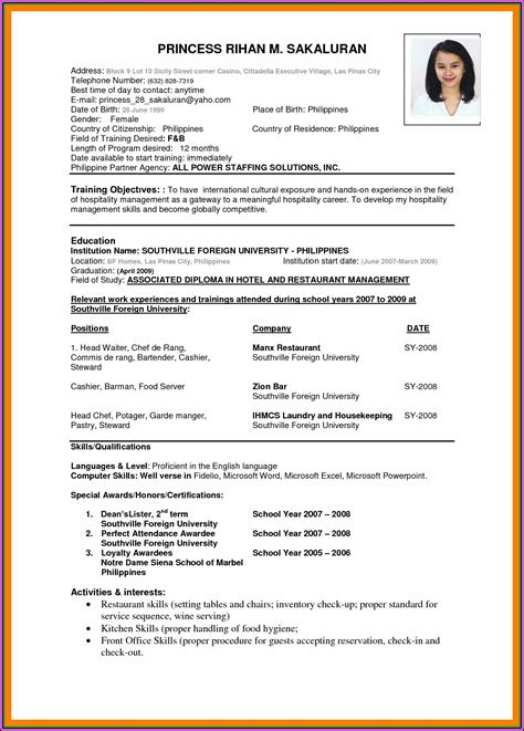 International Resume Format Resume Format For Jobs International Curriculum Vitae Resume Format For Overseas