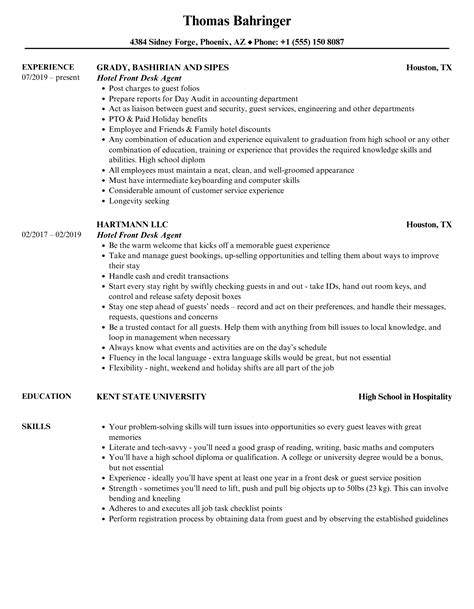Resume Job Description For Hotel Front Desk Sample Contract Of